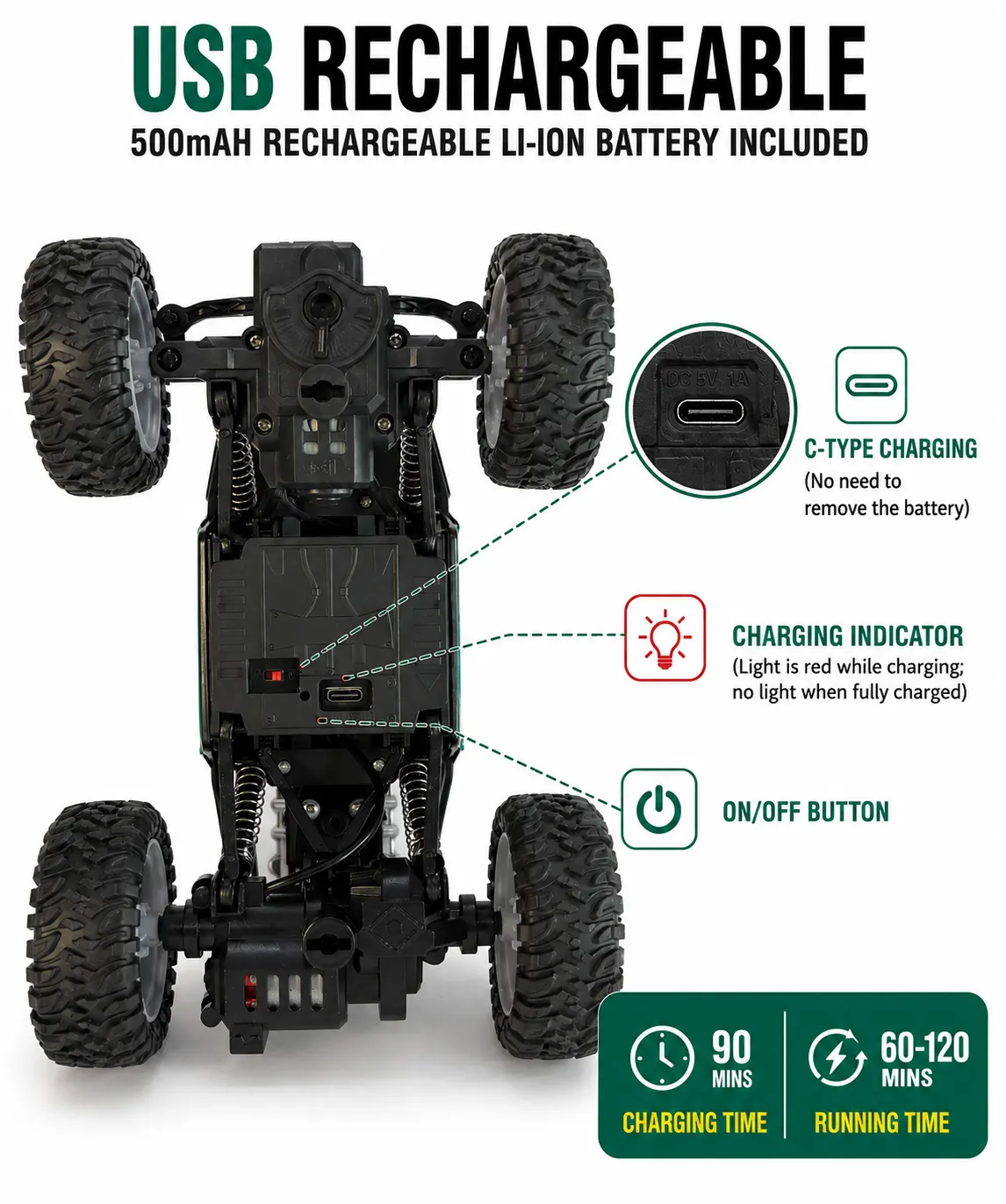 RC rock crawler with remote controller USB charger and accessories